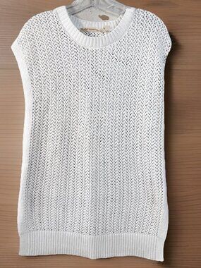Soft Surroundings Medium Amanda Pointelle Sweater White Open Weave Sparkle EUC